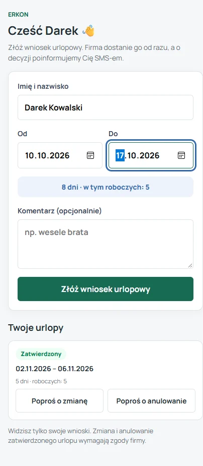 Formularz kierowcy na telefonie